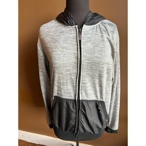 Men's Medium Full Zip Hoodie Jacket Gray Black GUC Light